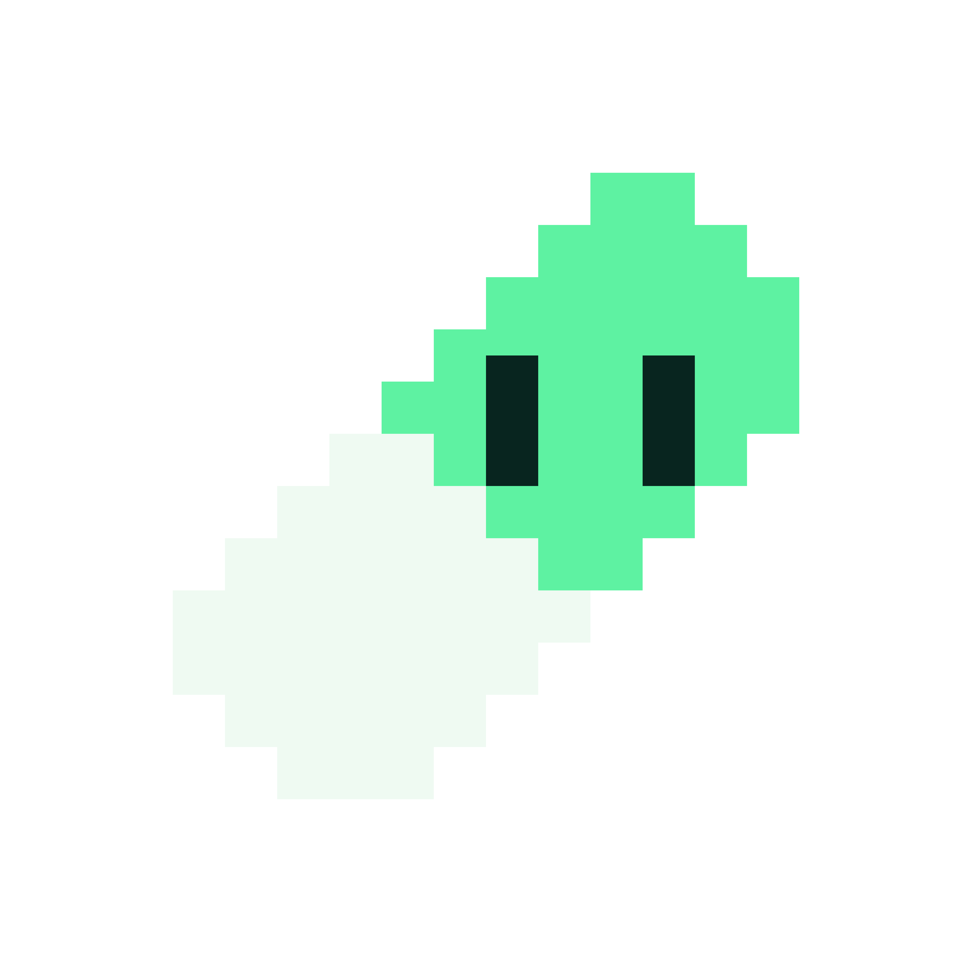 Sprat’s green and cream pixel capsule with two dark eyes